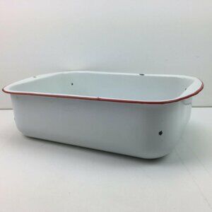 Vintage Enamelware Red White 16" X 9"Cake Baking Roasting Pan Farmhouse Style